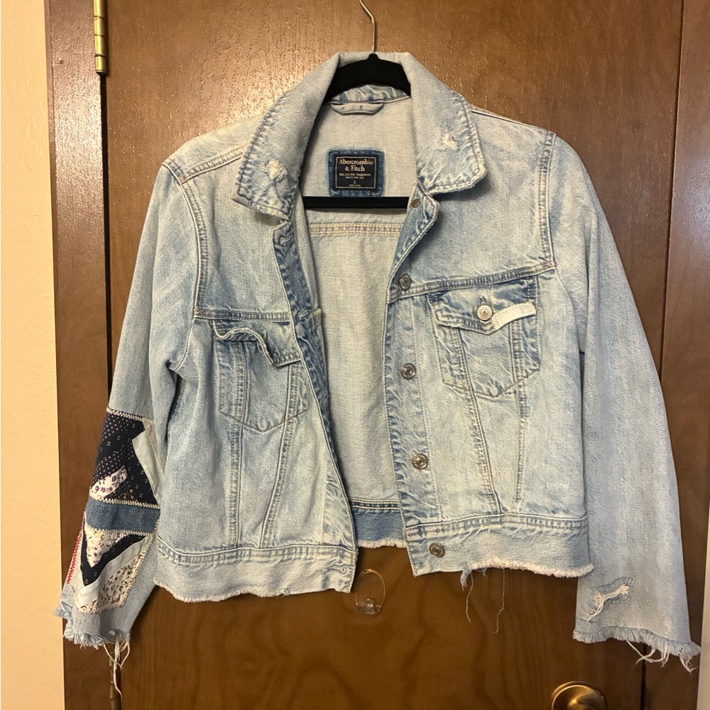 Vintage Abercrombie & Fitch Light Blue Denim Jacket with Patchwork